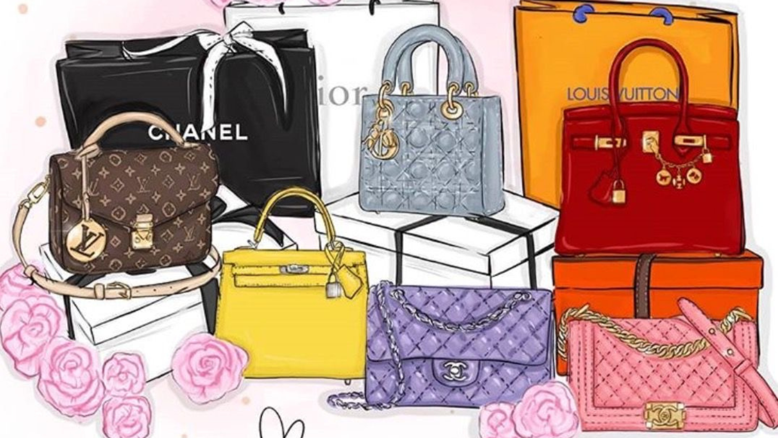 Drawing of designer handbags