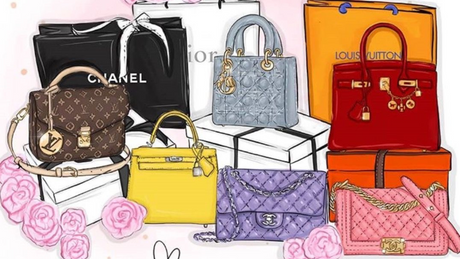 Drawing of designer handbags