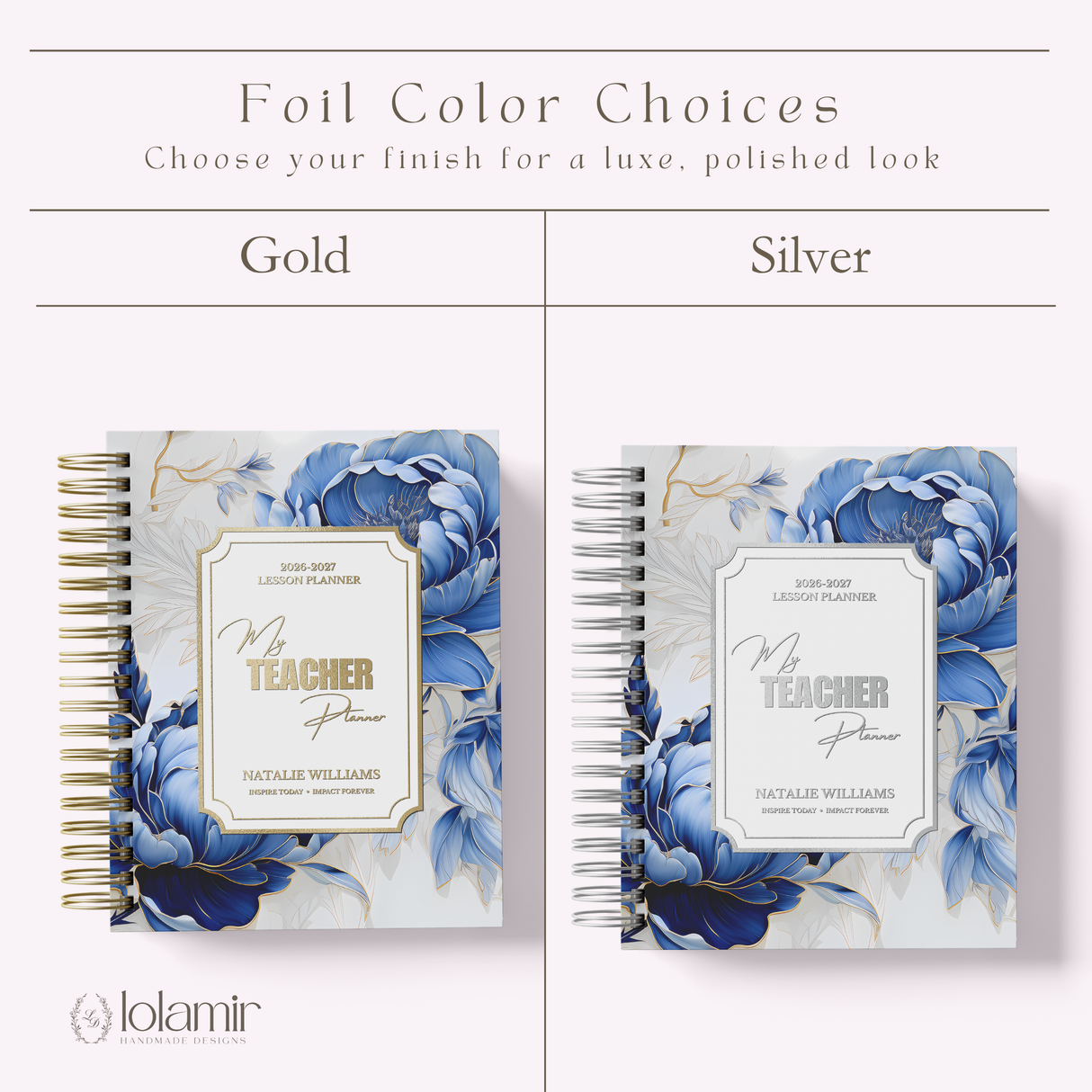 Teacher Planner 2026-2027, Monthly & Weekly High School Lesson Plan, Custom Spiral Hardcover, Academic Year, Back to School Teacher Gift foil color choices- view 15