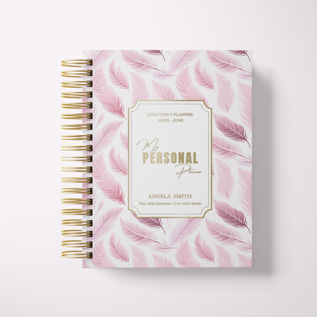 Quarterly | Wispy Feathers | Daily Spiral Planner | Pink