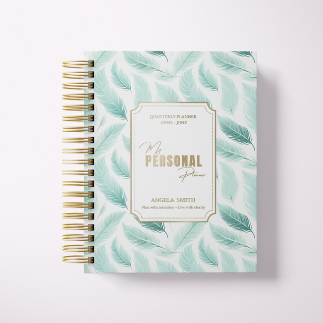 Quarterly | Wispy Feathers | Daily Spiral Planner | Teal