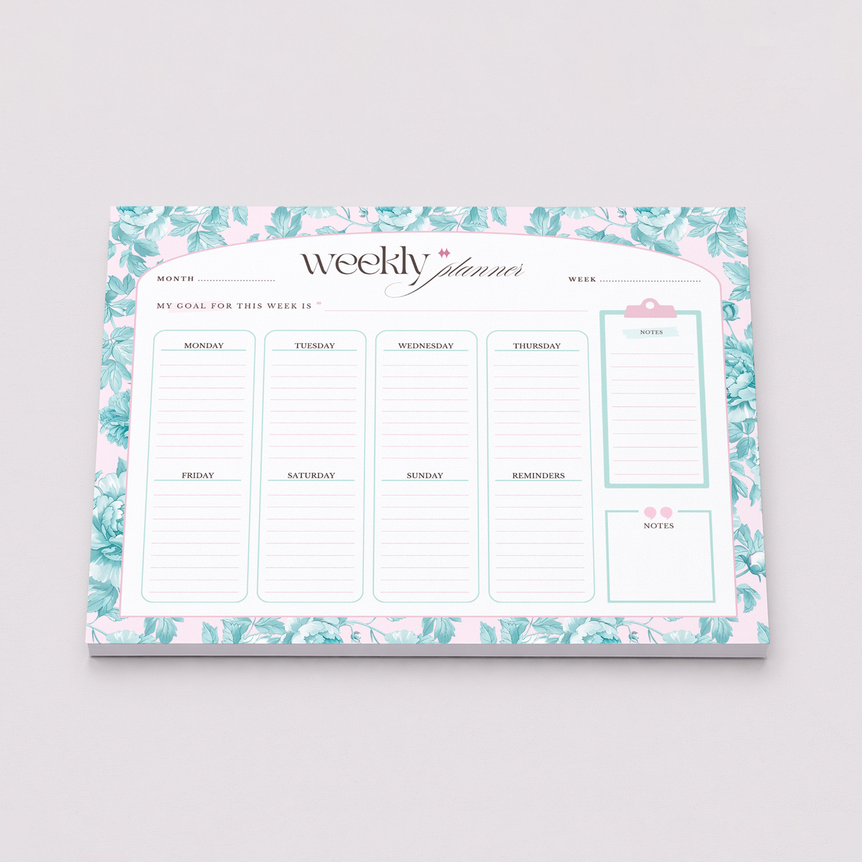 Weekly Planner Notepad - Light Marigolds - Teal - view 2