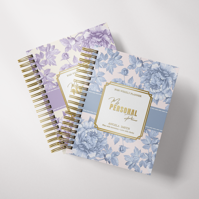 Light Marigolds | Weekly Spiral Planner | Custom Start Month |Blue