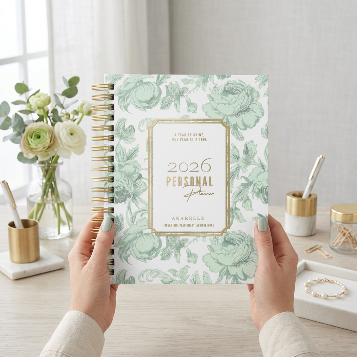DAILY - Dreamy Peonies - Spiral Planner - Custom Start Month - Green - view 9