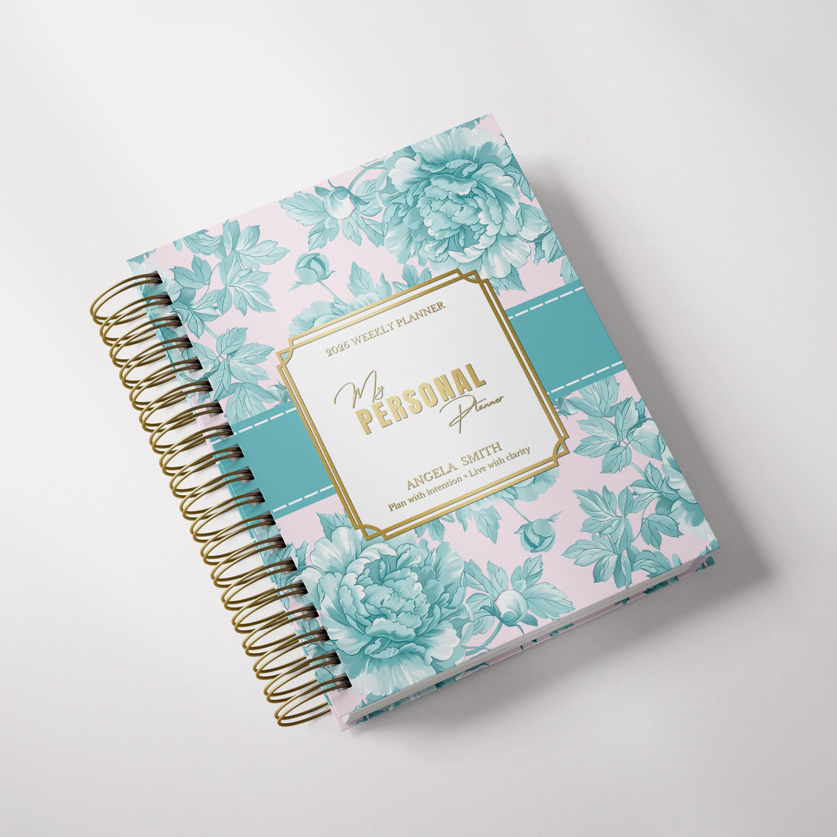 Weekly - Light Marigolds - Spiral Planner - Custom Start Month - Teal - view 2
