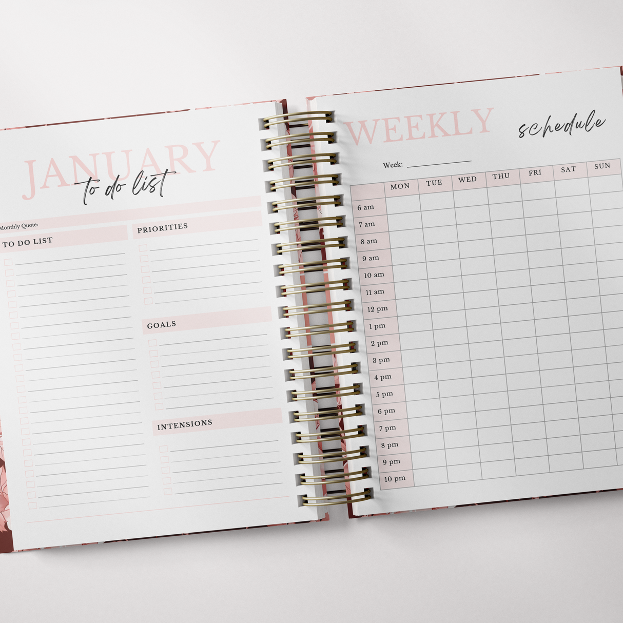 Weekly - Dark Marigolds - Spiral Planner - Custom Start Month - Peach - view 5