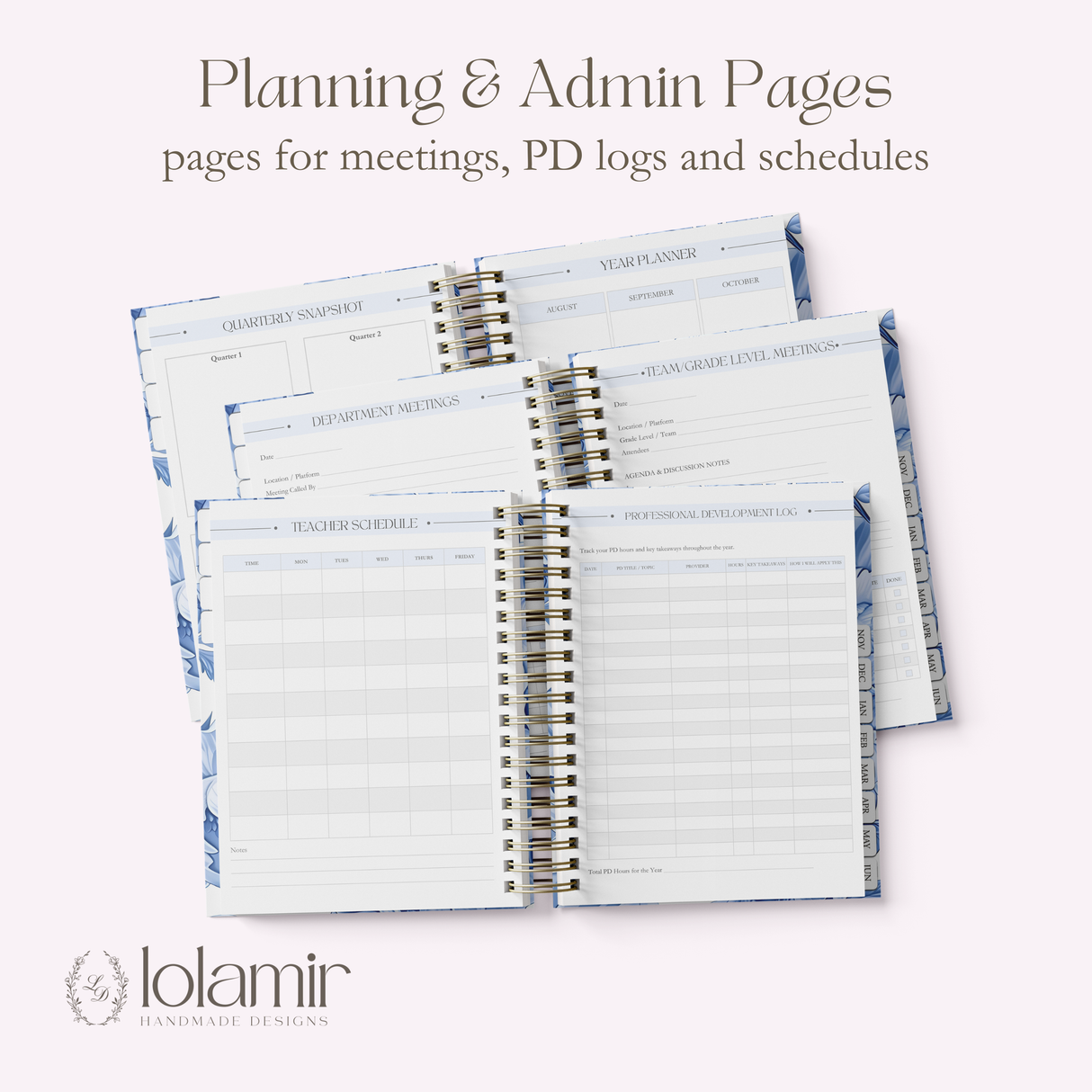 Teacher Planner 2026-2027, High School Lesson Plan, Spiral Hardcover, Academic Year, Teacher Gift Back to School, Blue Floral - view 8