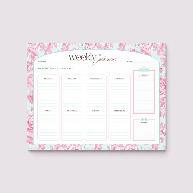 Weekly Planner Notepad | Light Marigolds | Pink