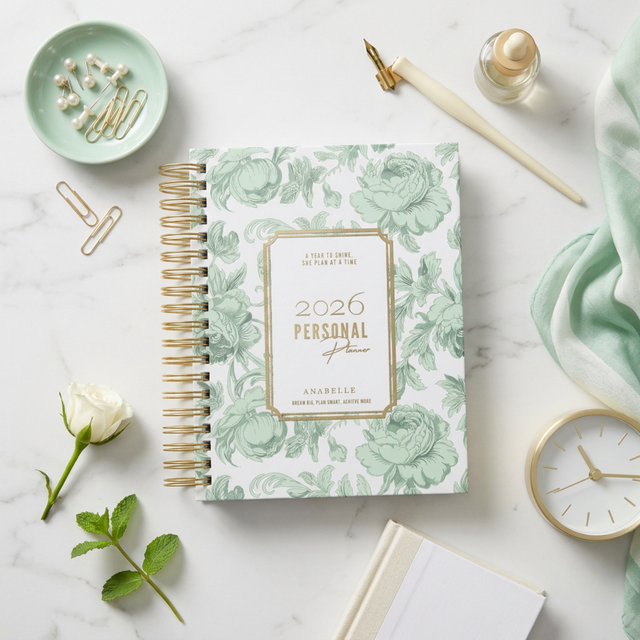 DAILY | Dreamy Peonies | Spiral Planner | Custom Start Month | Green