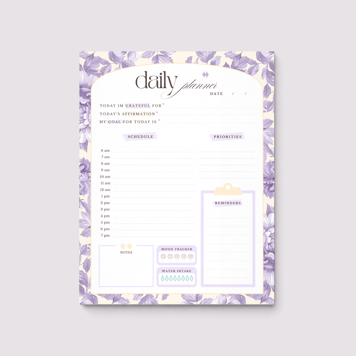 Daily Planner Notepad - Light Marigolds - Lilac