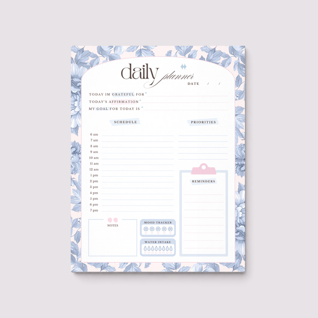 Daily Planner Notepad | Light Marigolds | Blue