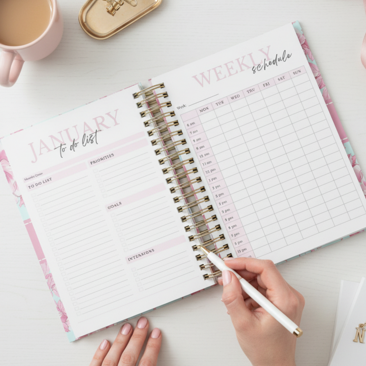 Weekly - Dark Marigolds - Spiral Planner - Custom Start Month - Peach - view 9