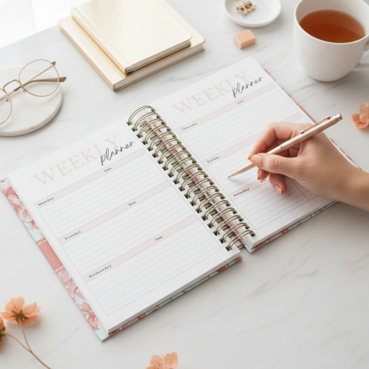 Weekly - Light Marigolds - Spiral Planner - Custom Start Month - Peach - view 8