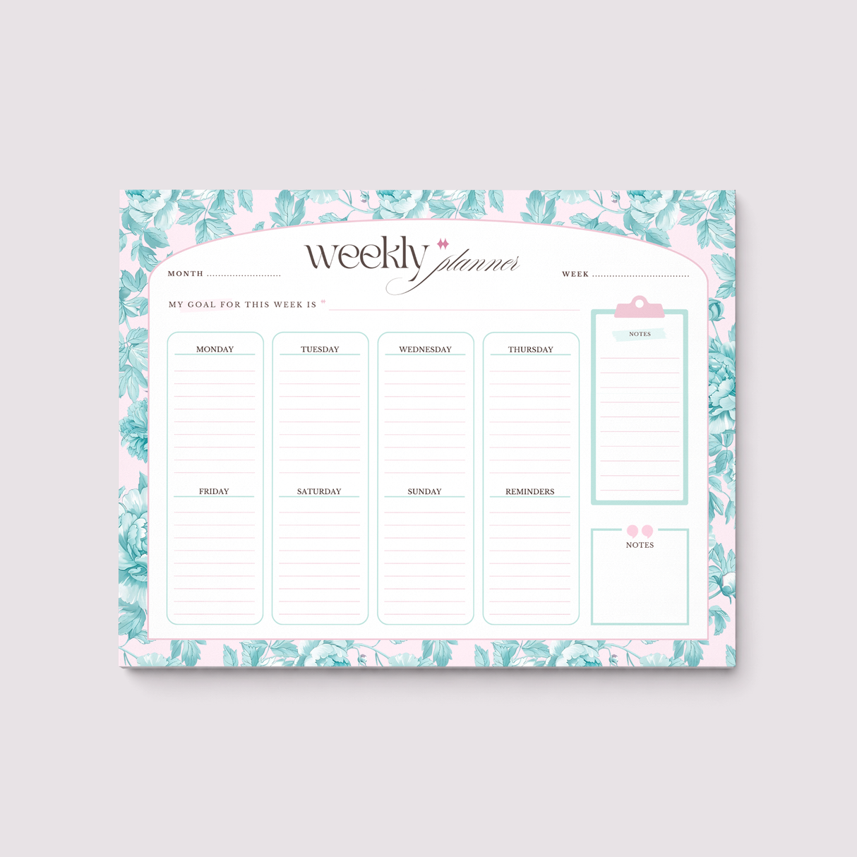 Weekly Planner Notepad - Light Marigolds - Teal