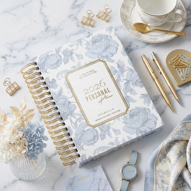 DAILY | Dreamy Peonies | Spiral Planner | Custom Start Month | Blue