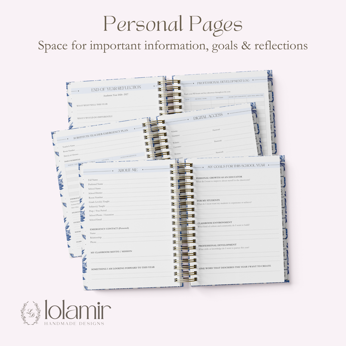Teacher Planner 2026-2027, High School Lesson Plan, Spiral Hardcover, Academic Year, Teacher Gift Back to School, Blue Floral - view 11