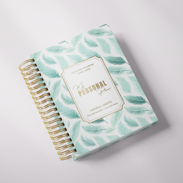 Quarterly | Wispy Feathers | Daily Spiral Planner | Teal