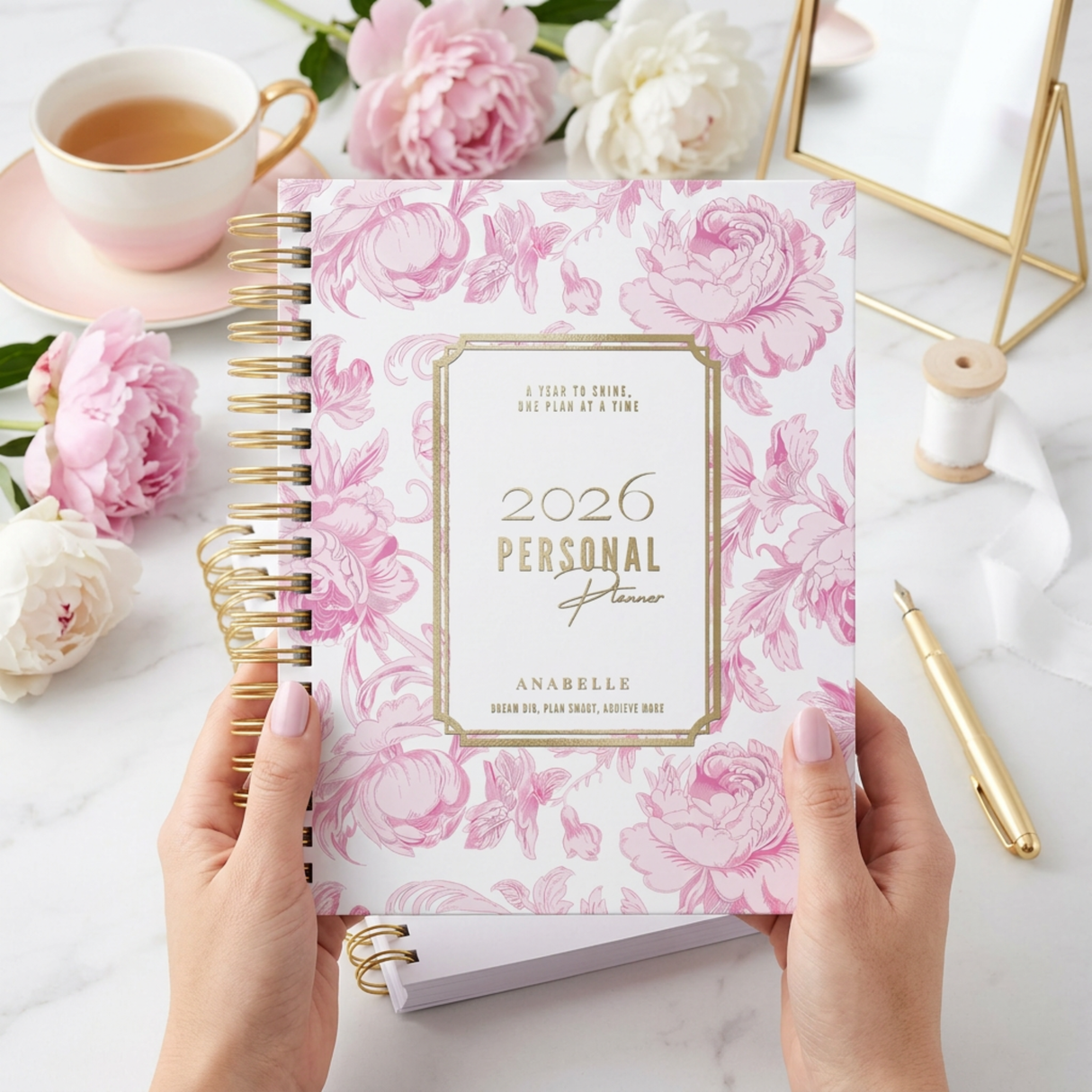 DAILY - Dreamy Peonies - Spiral Planner - Custom Start Month - Pink - view 7