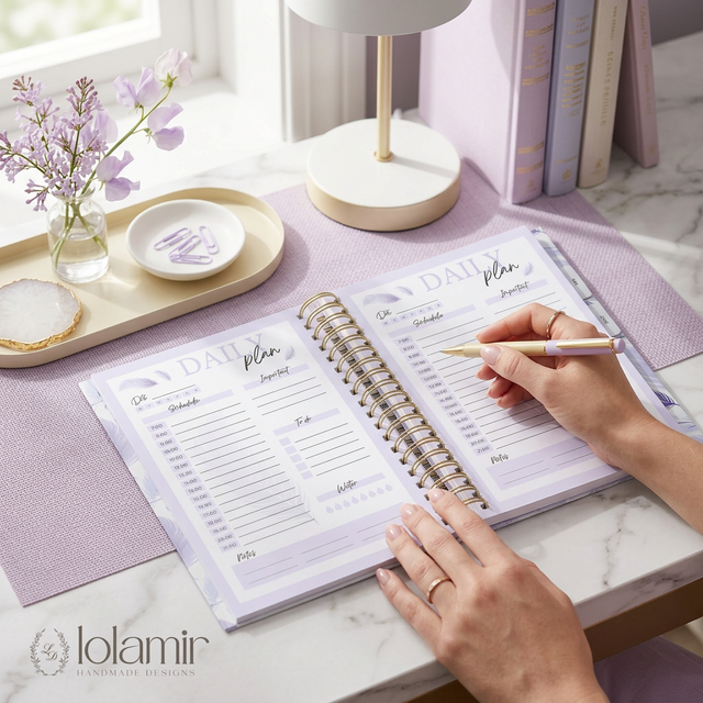 Quarterly | Wispy Feathers | Daily Spiral Planner | Lilac