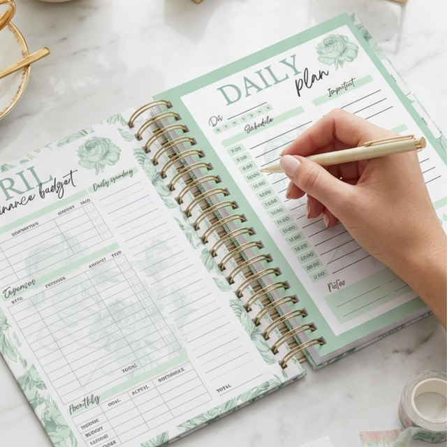 Quarterly | Dreamy Peonies | Daily Spiral Planner | Green