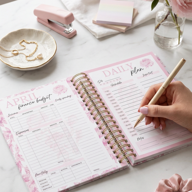 Quarterly | Dreamy Peonies | Daily Spiral Planner | Pink