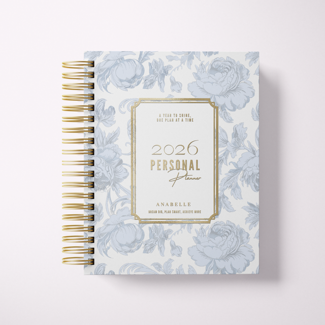 Quarterly | Dreamy Peonies | Daily Spiral Planner | Blue