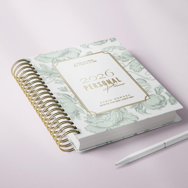 Dreamy Peonies | Daily Spiral Planner | Custom Start Month |Green