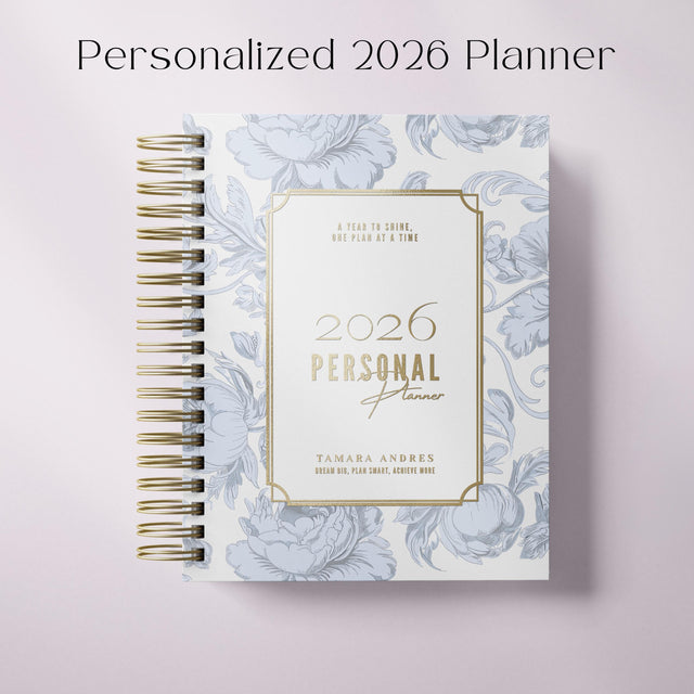 Dreamy Peonies | Daily Spiral Planner | Custom Start Month |Blue