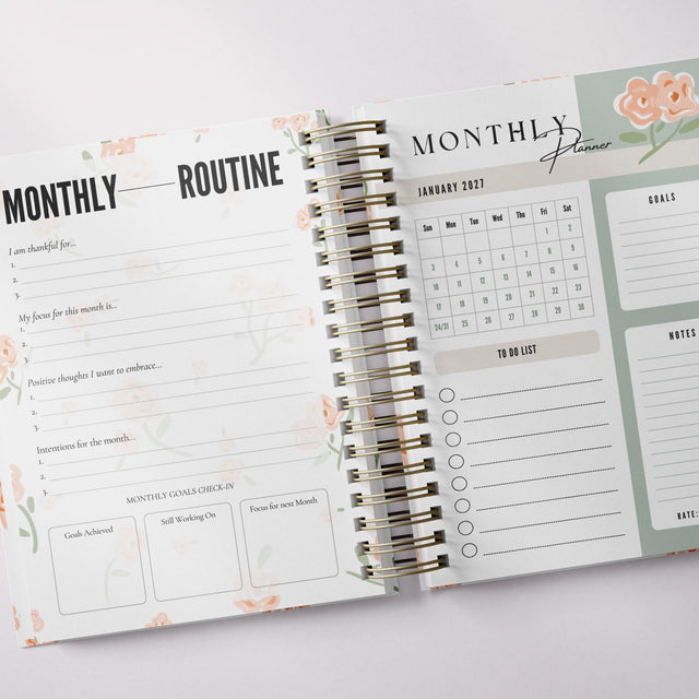 Flowing Flowers | Weekly Spiral Planner | Green
