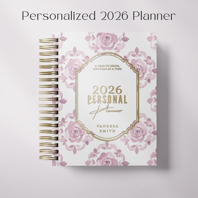 Floral Damask | Weekly Spiral Planner | Custom Start Month |Pink