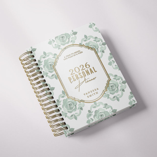 Floral Damask | Weekly Spiral Planner | Custom Start Month |Green