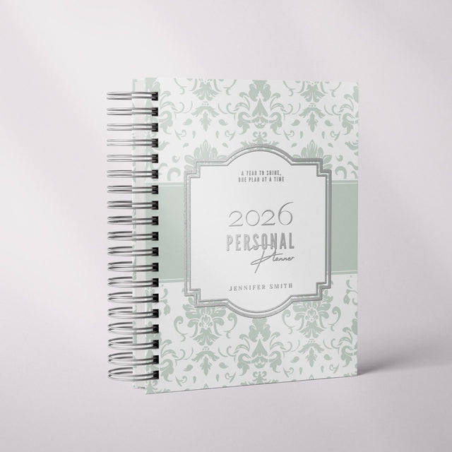 Classic Damask | Weekly Spiral Planner | Custom Start Month |Green