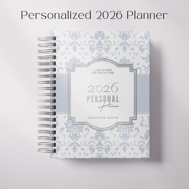 Classic Damask | Weekly Spiral Planner | Custom Start Month |Blue