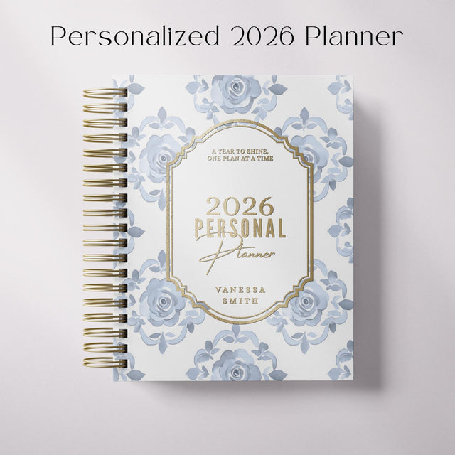 Floral Damask | Weekly Spiral Planner | Custom Start Month |Blue