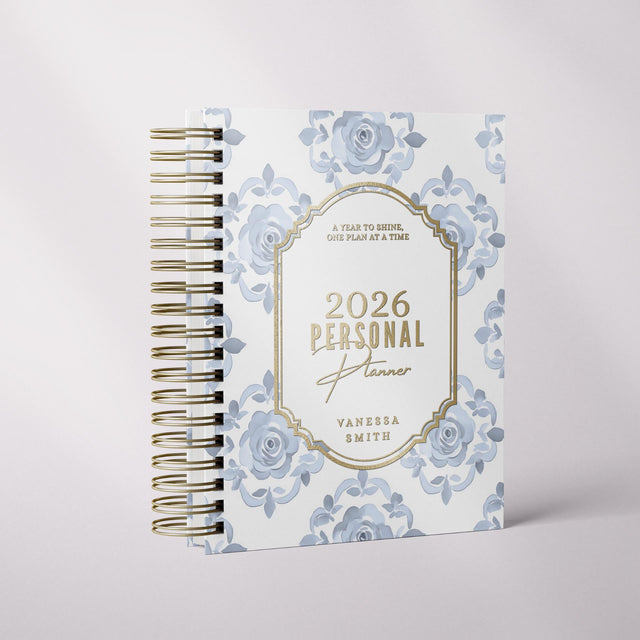 Floral Damask | Weekly Spiral Planner | Custom Start Month |Blue