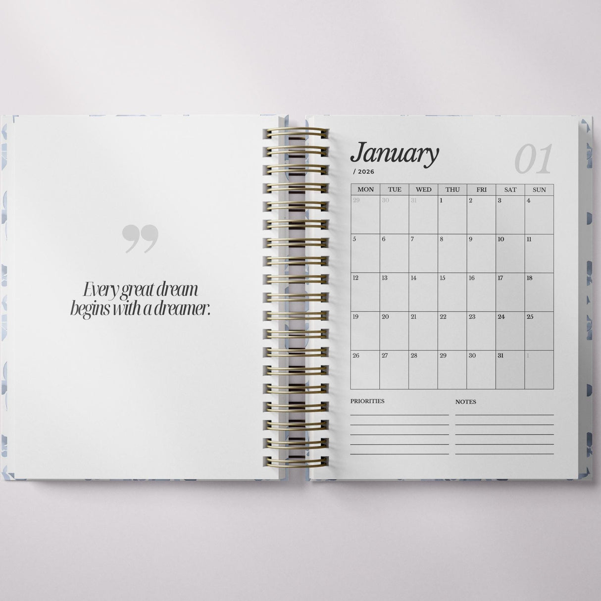 Floral Damask - Weekly Spiral Planner - Custom Start Month - Blue - view 5