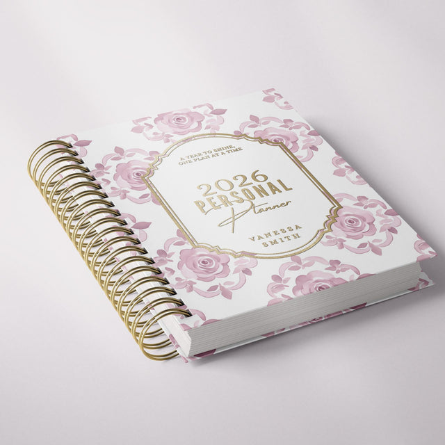 Floral Damask | Weekly Spiral Planner | Custom Start Month |Pink