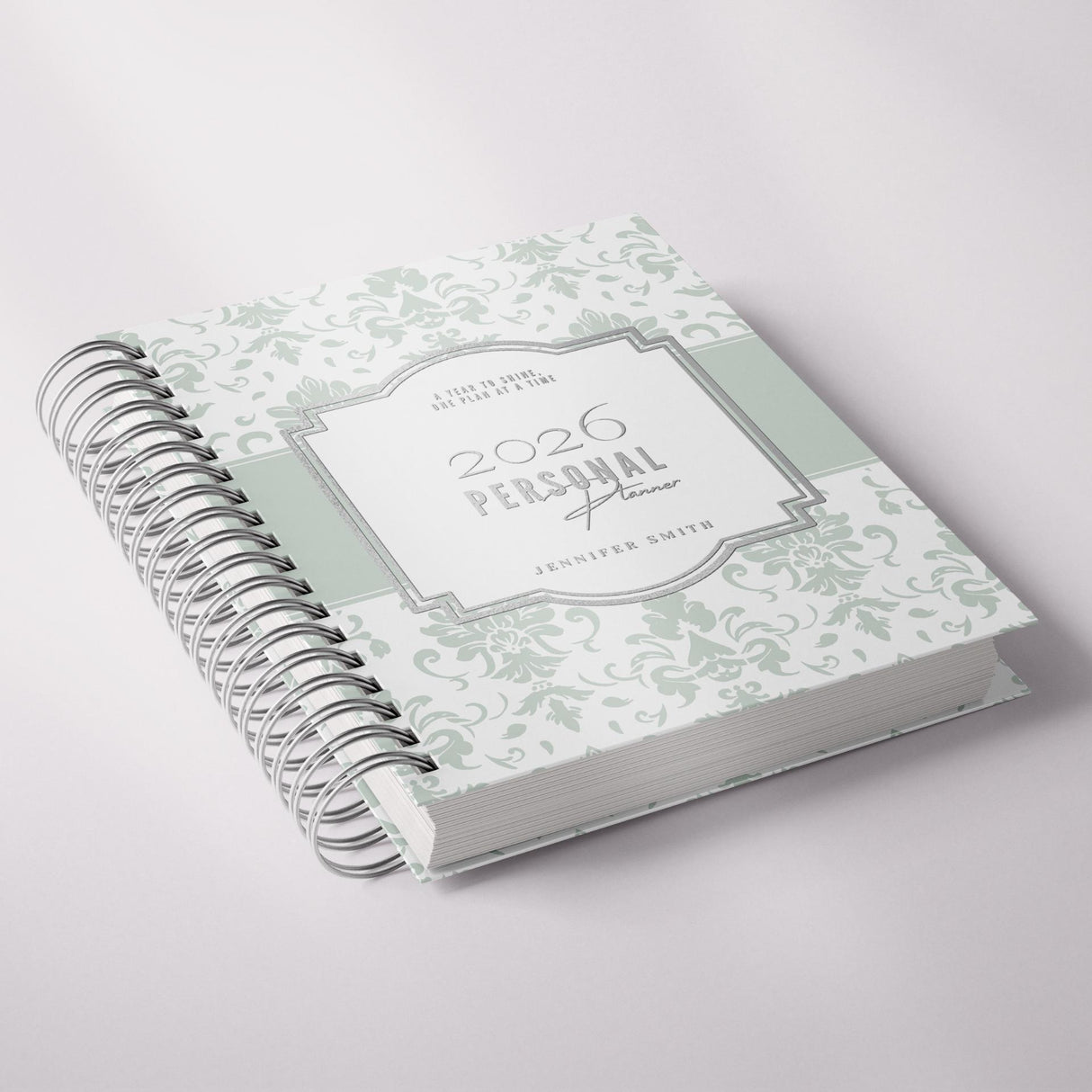 Classic Damask - Weekly Spiral Planner - Custom Start Month - Green - view 4
