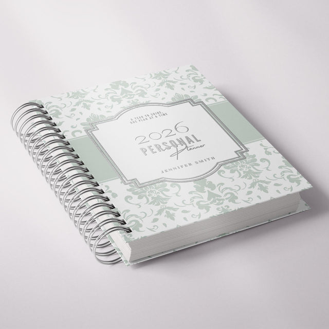Classic Damask | Weekly Spiral Planner | Custom Start Month |Green