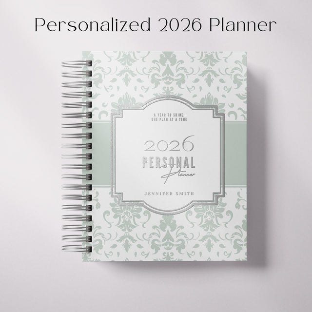 Classic Damask | Weekly Spiral Planner | Custom Start Month |Green