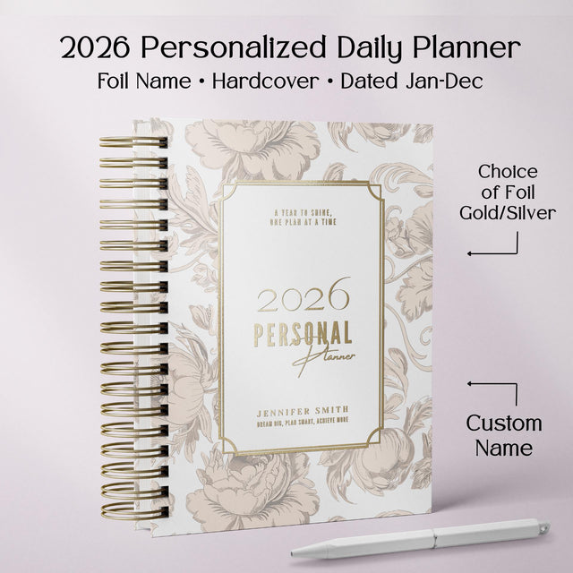 Dreamy Peonies | Daily Spiral Planner | Custom Start Month |Tan