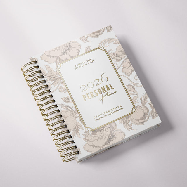 Dreamy Peonies | Daily Spiral Planner | Custom Start Month |Tan
