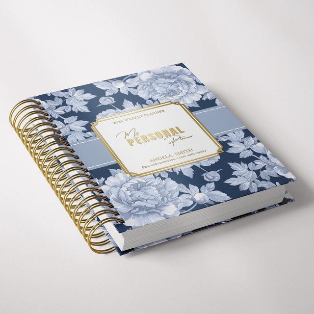 Dark Marigolds | Weekly Spiral Planner | Custom Start Month | Blue