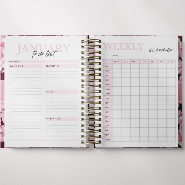 Dark Marigolds | Weekly Spiral Planner | Custom Start Month |Pink
