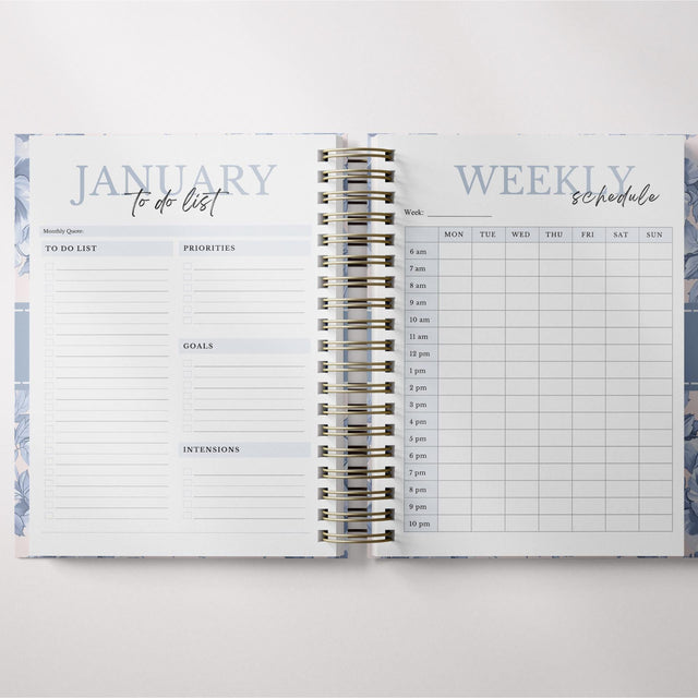Light Marigolds | Weekly Spiral Planner | Custom Start Month |Blue