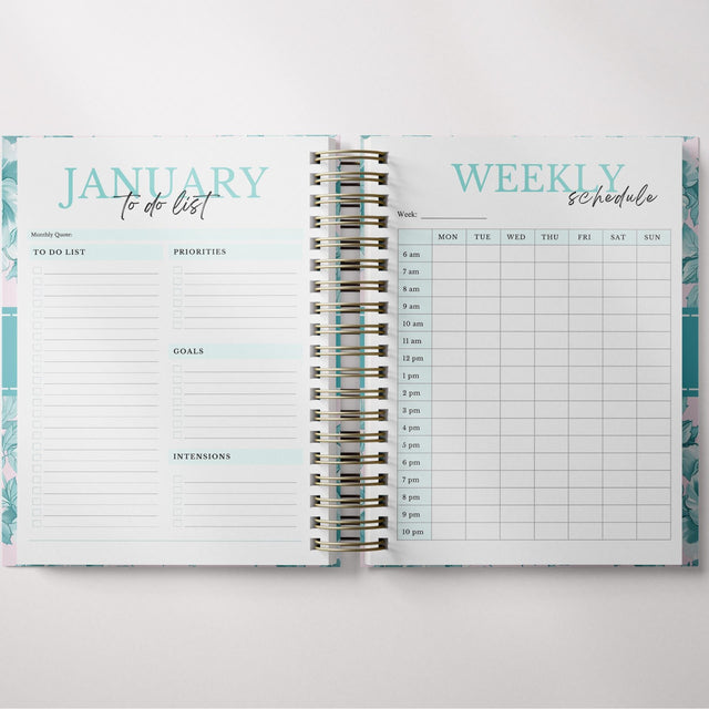 Light Marigolds | Weekly Spiral Planner | Custom Start Month |Teal