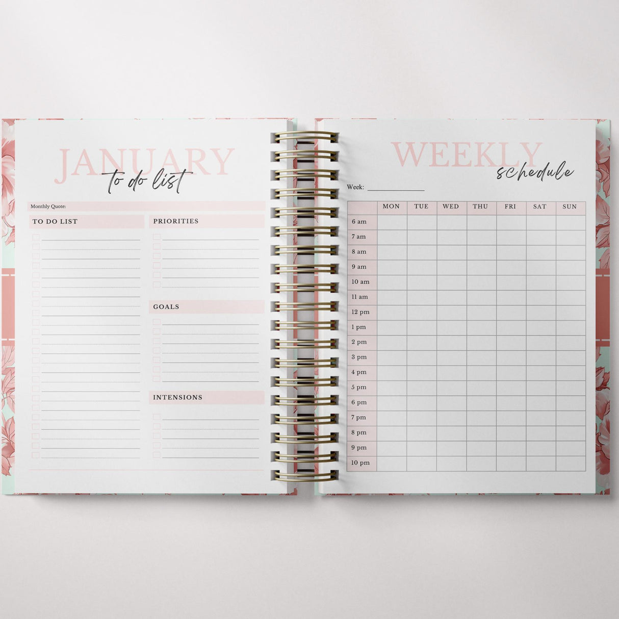 Weekly - Light Marigolds - Spiral Planner - Custom Start Month - Peach - view 6
