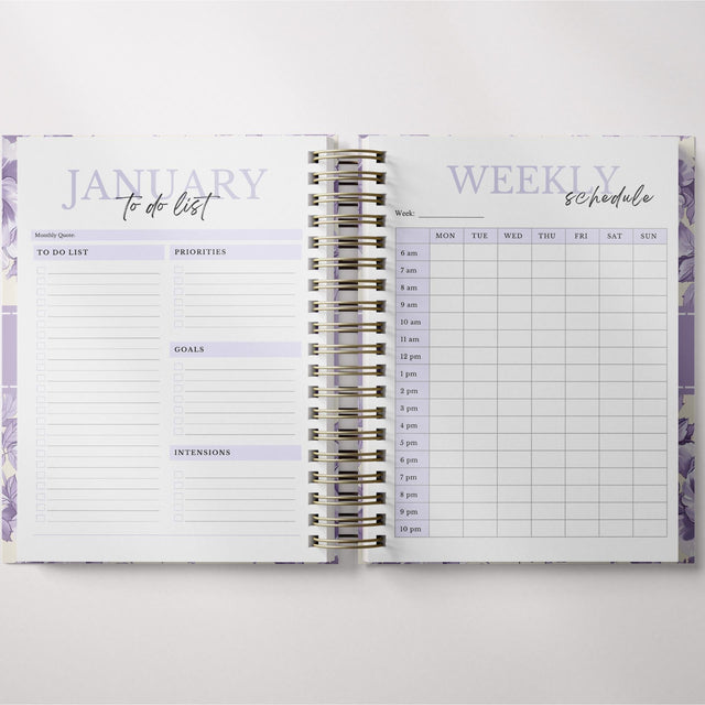 Light Marigolds | Weekly Spiral Planner | Custom Start Month |Violet
