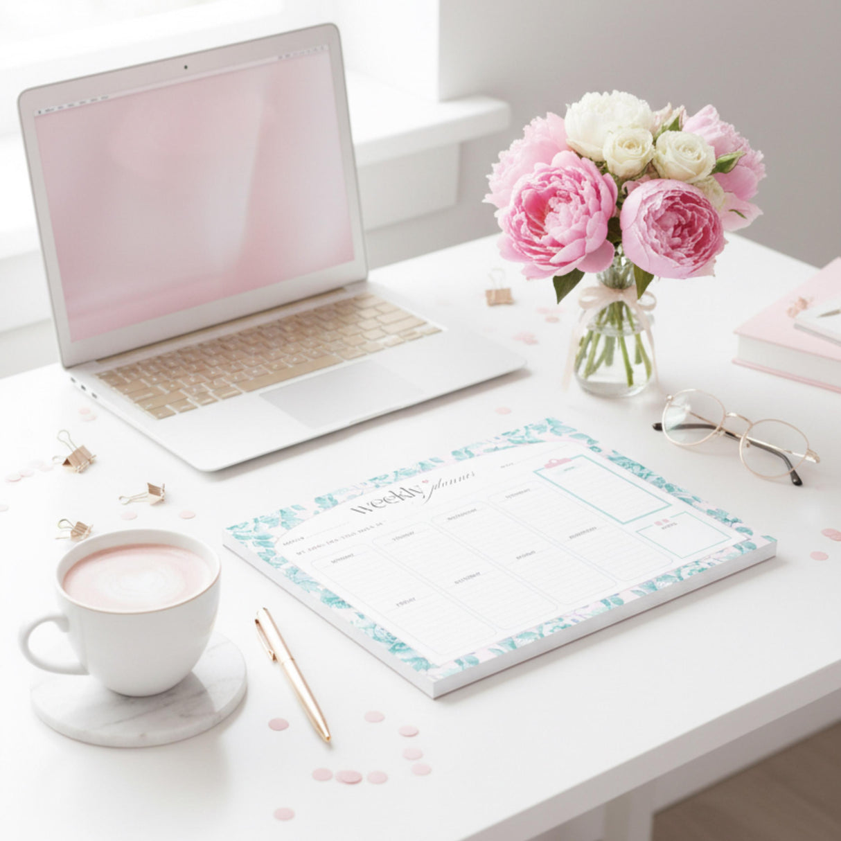 Weekly Planner Notepad - Light Marigolds - Teal - view 5