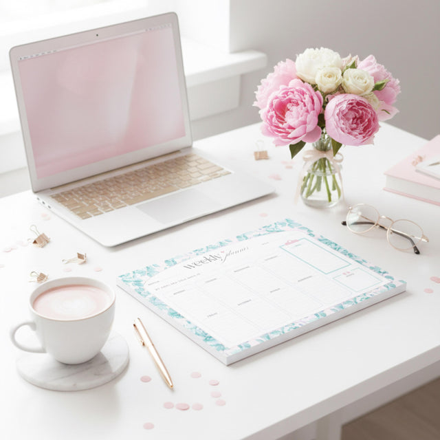 Teal Floral Weekly Planner Notepad | Undated Tear-Off Daily Schedule (8.5" x 11")